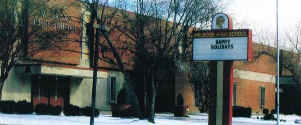 Historic exterior view of Memphis Melrose High School.